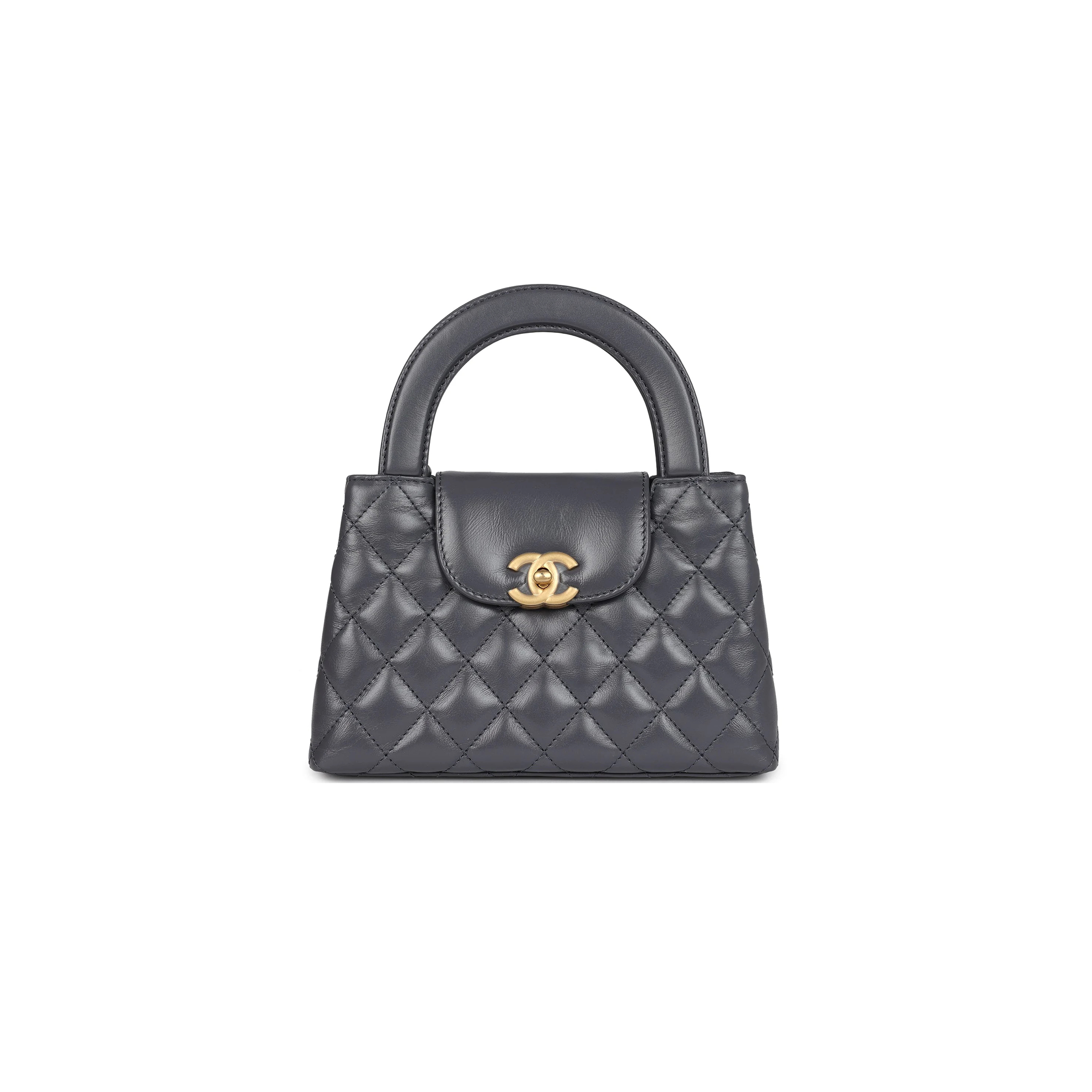 CHANEL MASTER GREY QUILTED AGED CALFSKIN MINI KELLY BRUSHED GOLD HARDWARE AS4416 (19*13*7cm)